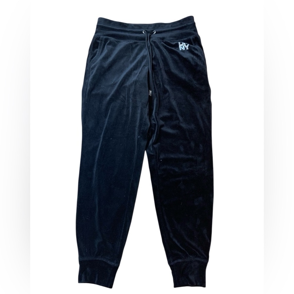 DKNY Sport Black Velour Joggers with Rhinestone Logo - Size S